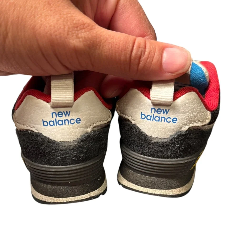 New Balance 574 Bungee Lace Sneakers Toddler Grey Blue Red Accent‎ Shoes